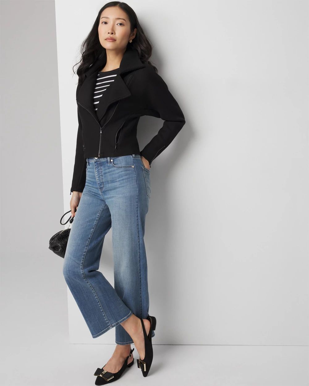 Asymmetrical Zipper Moto Sweater Jacket | White House Black Market
